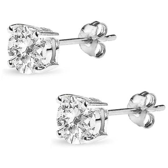 Sparkling White Topaz Solitaire Earrings - Picture 2 of 3